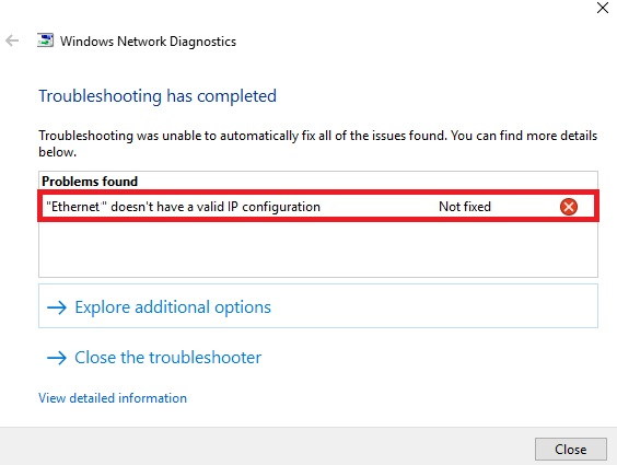 How to Fix Ethernet Doesn't Have a Valid IP Configuration Error