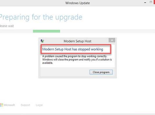 Modern Setup Host Has Stopped Working While Upgrading To Windows 10