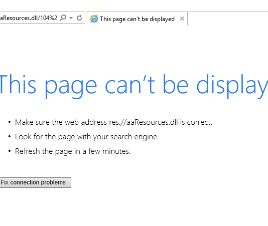 res://aaResources.dll/104 - Page cannot be displayed