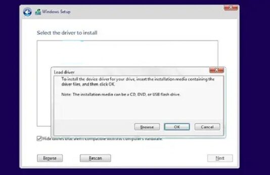 Windows Setup Select the Driver to Install